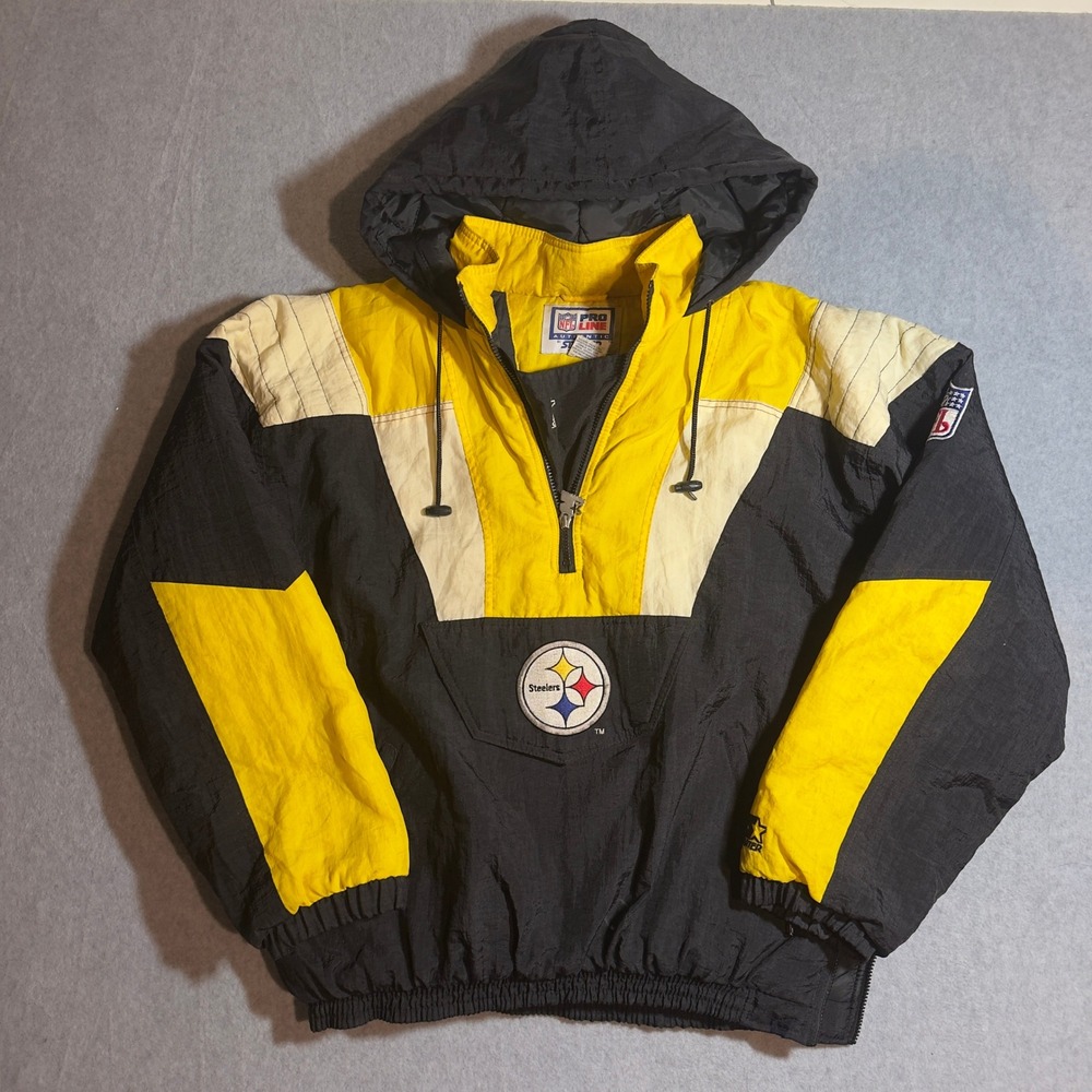 Vintage Starter NFL Pro Line Pittsburgh Steelers Puffer Jacket Mens L Half Zip